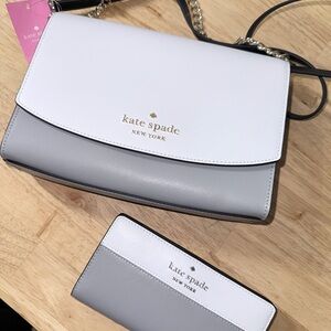 Kate Spade Carson  White and Gray Crossbody Bag and WALLET  brand new with tags